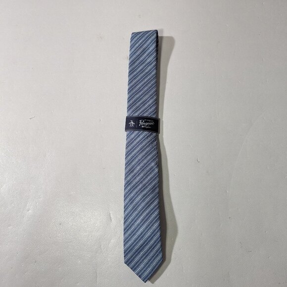 NEW- Mens Penguin by Munsingwear Neck Tie Polyester Blend Navy Striped MSRP:$55 - Picture 1 of 4